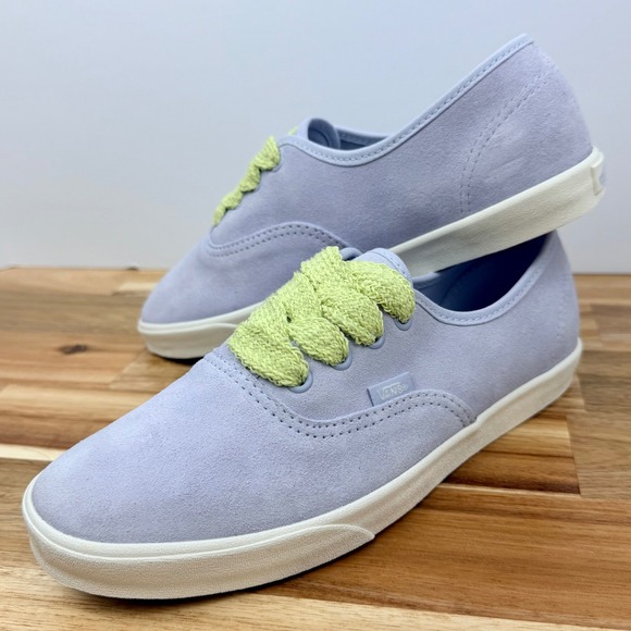 Vans Lowpro Pastel Lavender Suede Shoes Lime Green Laces Womens Size 7.5